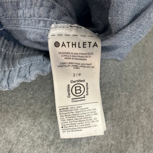Athleta Pant Womens Size 2 Chambray Blue Cabo Linen Wide Leg Mid Rise Athletic - Picture 6 of 11